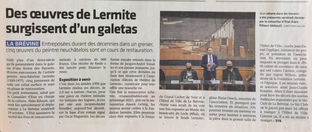 atelier-gehrig et gauthier-anouk gehrig-alice gauthier-conservation-restauration-d'art-art-neuchâtel-lausanne-vaud-diplome HES-membre SCR-tableaux anciens-peinture-œuvres contemporaires-huile sur toile-sculpture-preservation patrimoine artistique-oeuvres-anciennes-contemporaines-sondagecourrier val-de-travers-brévine-oeuvres-lermite-journal-article